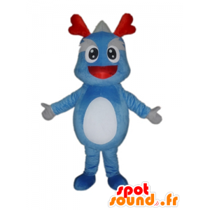 Blu mascotte e grigio dinosauro, drago gigante - MASFR22853 - Dinosauro mascotte