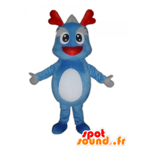 Mascot blauw en grijs dinosaurus, reusachtige draak - MASFR22853 - Dinosaur Mascot