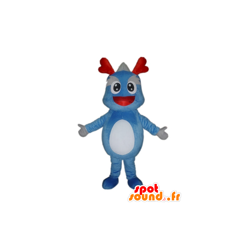 Mascot blauw en grijs dinosaurus, reusachtige draak - MASFR22853 - Dinosaur Mascot