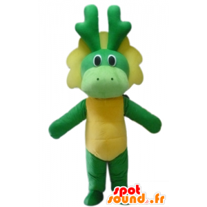 Grøn og gul dinosaur maskot, drage - Spotsound maskot kostume