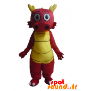 Mascotte de dragon rouge et jaune, mignon et coloré - MASFR22855 - Mascotte de dragon