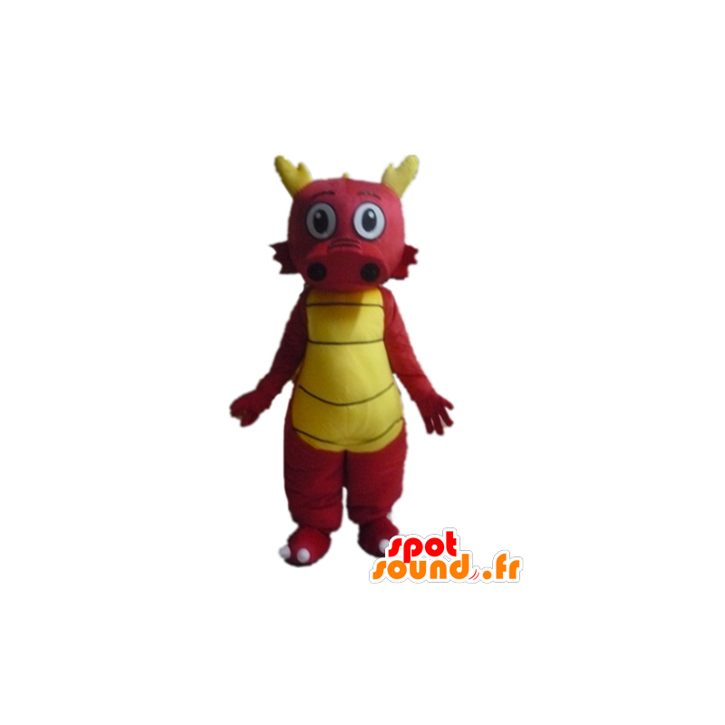 Mascote dragão vermelho e amarelo, bonito e colorido - MASFR22855 - Dragão mascote