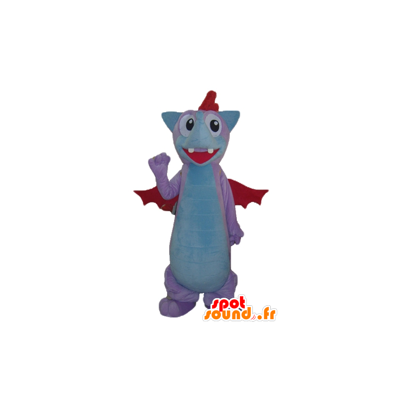 Draak mascotte, knuppel, roze, blauw en rood - MASFR22857 - Mouse Mascot