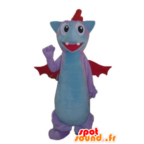 Draak mascotte, knuppel, roze, blauw en rood - MASFR22857 - Mouse Mascot