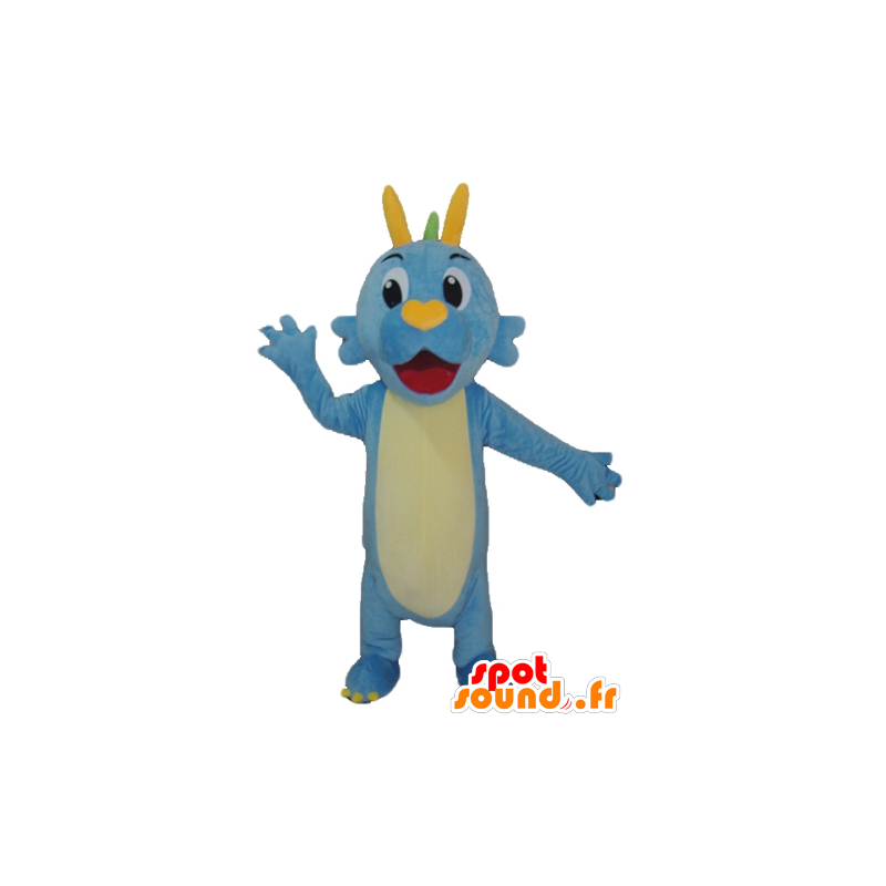 Mascotte de dinosaure, de dragon bleu, vert et jaune - MASFR22858 - Mascottes Dinosaure