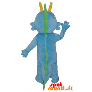 Mascotte dinosaure, blauwe draak, groen en geel - Dinosaurus mascottes - MASFR22858 - SpotSound.fr