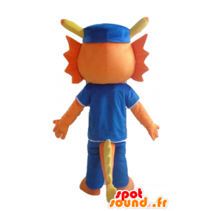 Dinosaur mascot, orange dragon, dressed in blue - MASFR22859 - Mascots dinosaur