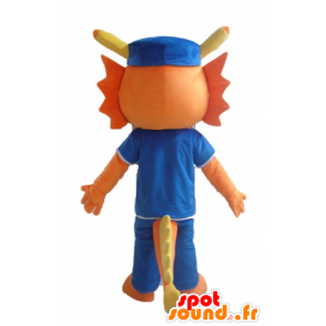 Dinosaur mascot, orange dragon, dressed in blue - MASFR22859 - Mascots dinosaur