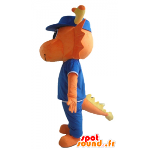 Dinosaur mascot, orange dragon, dressed in blue - MASFR22859 - Mascots dinosaur