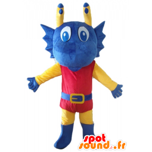 Blu drago mascotte, vestito di giallo e rosso cavaliere - MASFR22860 - Cavallo mascotte