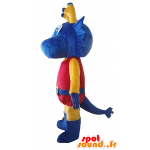 Blu drago mascotte, vestito di giallo e rosso cavaliere - MASFR22860 - Cavallo mascotte