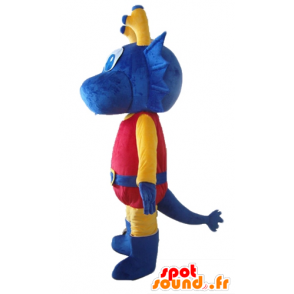 Blue dragon mascot, dressed in yellow and red knight - MASFR22860 - Mascots horse