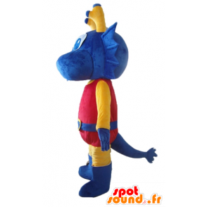 Mascot drage blå, gul og rød ridder kledd - MASFR22860 - hest maskoter