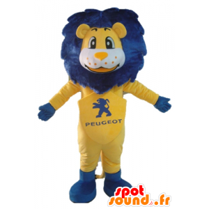 Branco e amarelo mascote do leão, com uma juba azul - MASFR22861 - Mascotes leão