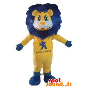 Witte en gele leeuw mascotte, met een blauwe manen - MASFR22861 - Lion Mascottes