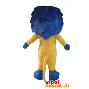 Vit och gul lejonmaskot, med en blå man - Spotsound maskot