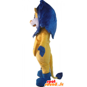 Branco e amarelo mascote do leão, com uma juba azul - MASFR22861 - Mascotes leão