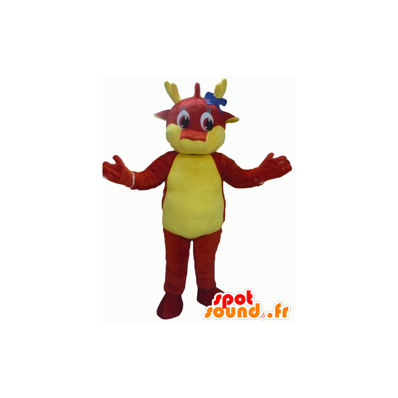 Czerwony i żółty smok maskotka, gigant - MASFR22863 - smok Mascot