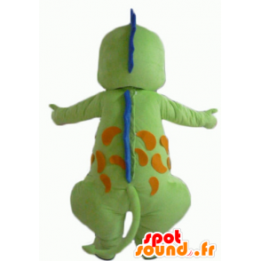 Groene draak mascotte, blauw en oranje, glimlachen - MASFR22864 - Dragon Mascot