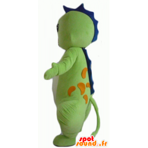 Drago verde mascotte, blu e arancio, sorridente - MASFR22864 - Mascotte drago