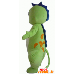 Green dragon mascot, blue and orange, smiling - MASFR22864 - Dragon mascot