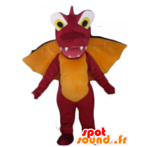 Mascotte del drago rosso, arancio e nero, gigante e impressionante - MASFR22865 - Mascotte drago