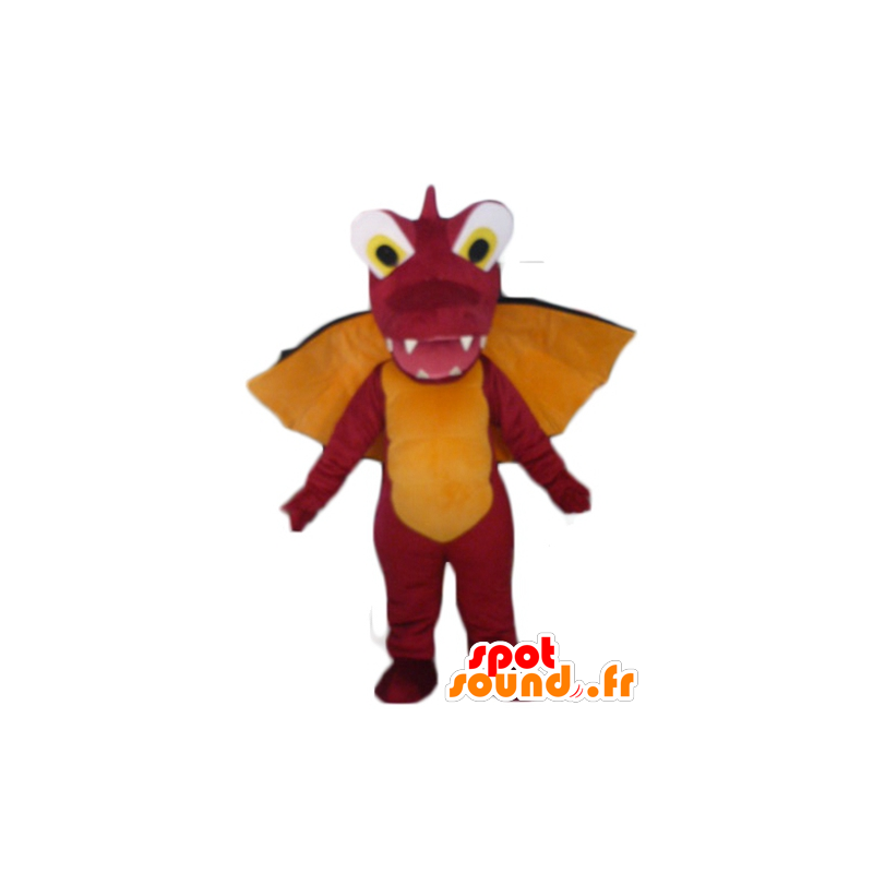 Mascot rode draak, oranje en zwart, gigantische en indrukwekkende - MASFR22865 - Dragon Mascot