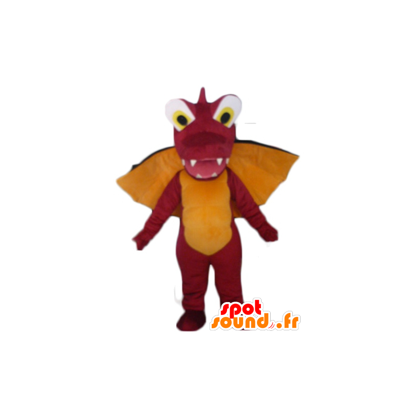 Mascota dragón rojo, naranja y negro, gigante e impresionante - MASFR22865 - Mascota del dragón