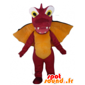 Mascotte de dragon rouge, orange et noir, géant et impressionnant - MASFR22865 - Mascotte de dragon