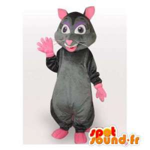 Grå og lyserød rotte maskot. Rotte kostume - Spotsound maskot
