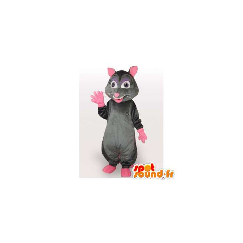 Grå og lyserød rotte maskot. Rotte kostume - Spotsound maskot