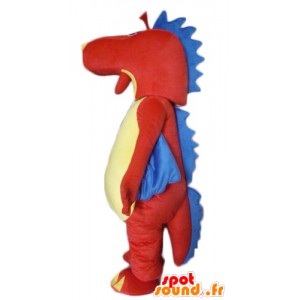 Smok maskotka, czerwony dinozaur, żółty i niebieski - MASFR22866 - dinozaur Mascot