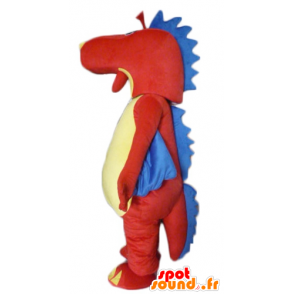 Draak mascotte, rood dinosaurus, geel en blauw - MASFR22866 - Dinosaur Mascot