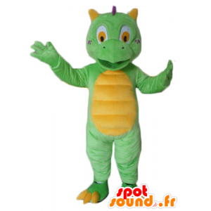 Mascotte de petit dragon vert et jaune, mignon et coloré - MASFR22867 - Mascotte de dragon