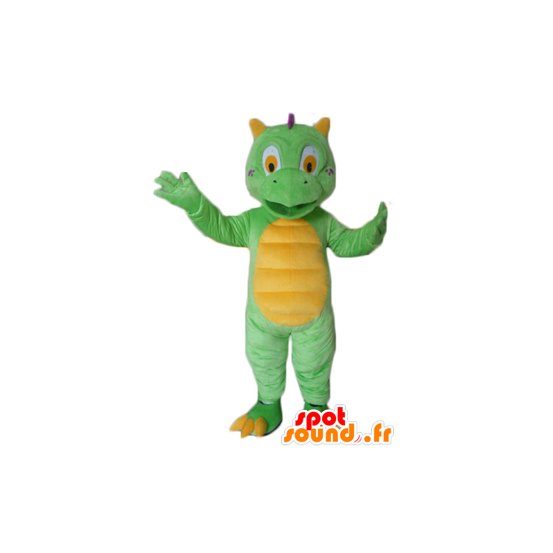 Mascotte small green and yellow dragon, cute and colorful - MASFR22867 - Dragon mascot