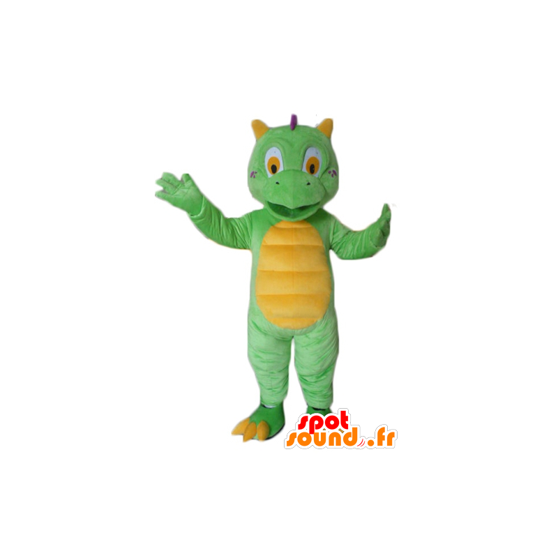 小さな緑と黄色のドラゴンのマスコット、キュートでカラフル-MASFR22867-ドラゴンのマスコット