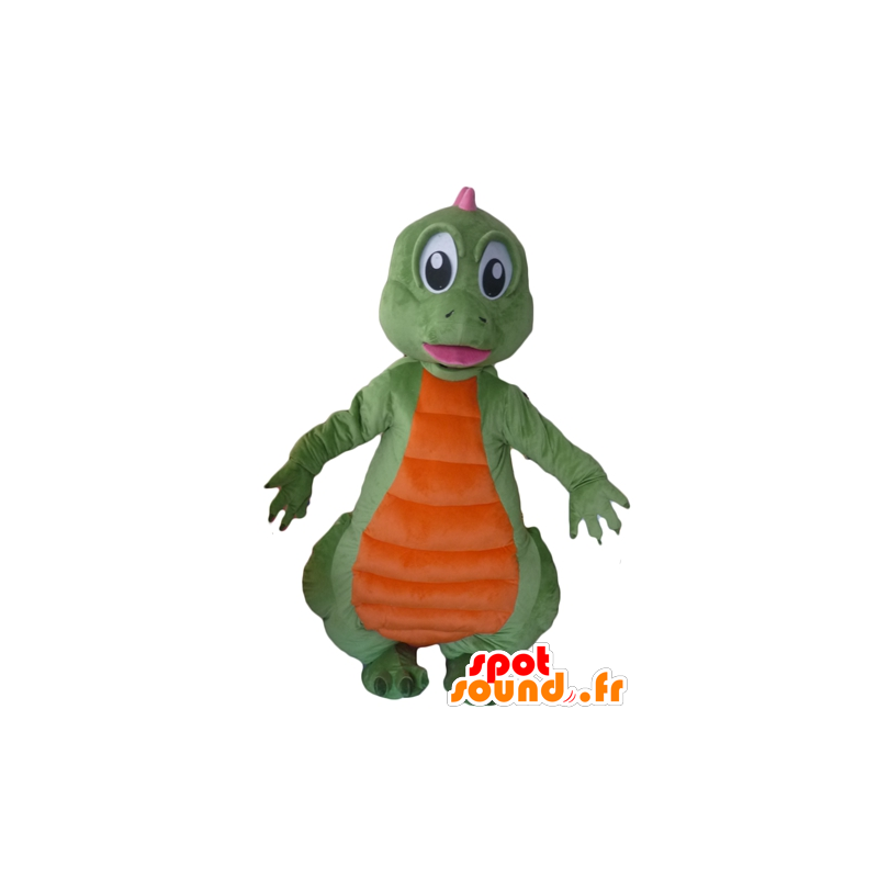 Green dinosaur mascot, orange and pink - MASFR22868 - Mascots dinosaur