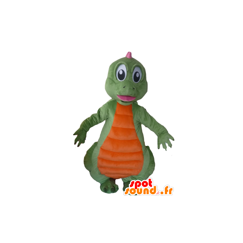 Groene dinosaurus mascotte, oranje en roze - MASFR22868 - Dinosaur Mascot