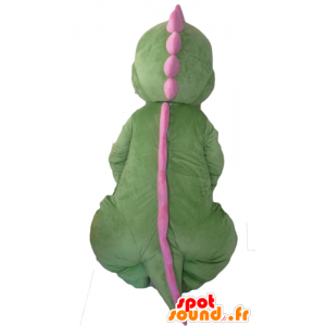 Green dinosaur mascot, orange and pink - MASFR22868 - Mascots dinosaur