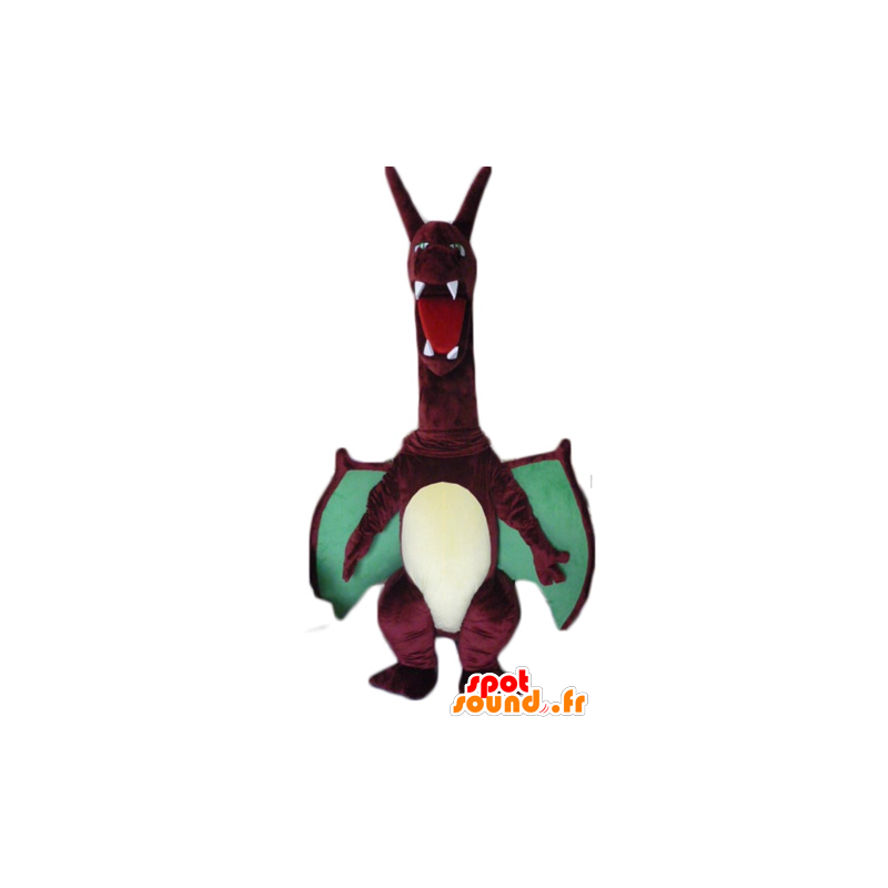 Maskot stor rød og grønn drage med store vinger - MASFR22869 - dragon maskot