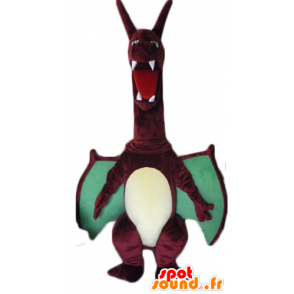 Mascot grande drago rosso e verde con grandi ali - MASFR22869 - Mascotte drago