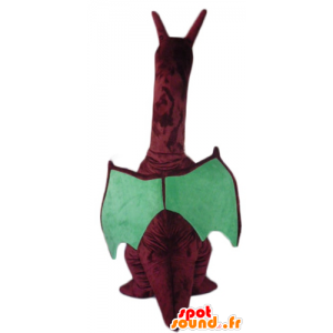 Mascot grande drago rosso e verde con grandi ali - MASFR22869 - Mascotte drago