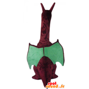 Mascotte de grand dragon rouge et vert, avec de grandes ailes - MASFR22869 - Mascotte de dragon