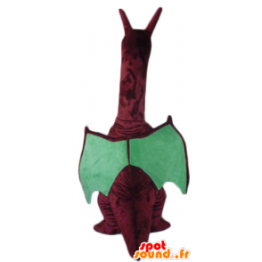 Mascot grande drago rosso e verde con grandi ali - MASFR22869 - Mascotte drago