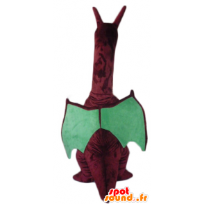 Mascotte de grand dragon rouge et vert, avec de grandes ailes - MASFR22869 - Mascotte de dragon