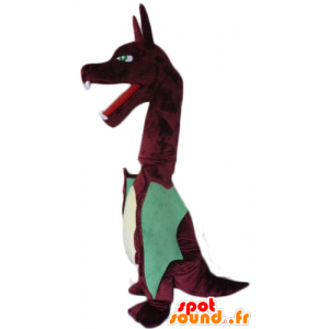 Mascot grande drago rosso e verde con grandi ali - MASFR22869 - Mascotte drago