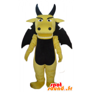 Amarelo e mascote dragão preto, engraçado e impressionante - MASFR22870 - Dragão mascote