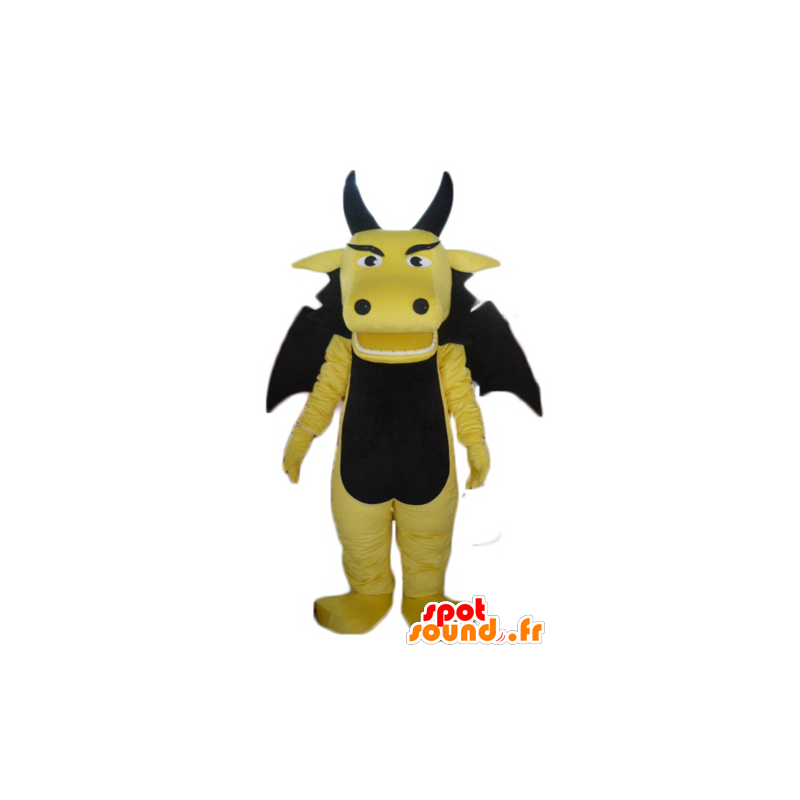 Mascotte de dragon jaune et noir, drôle et impressionnant - MASFR22870 - Mascotte de dragon