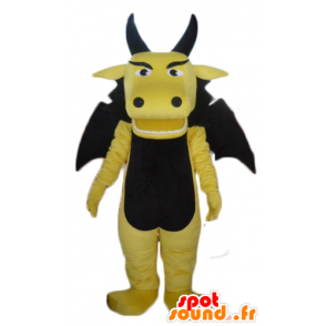 Amarelo e mascote dragão preto, engraçado e impressionante - MASFR22870 - Dragão mascote