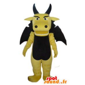 Mascotte de dragon jaune et noir, drôle et impressionnant - MASFR22870 - Mascotte de dragon